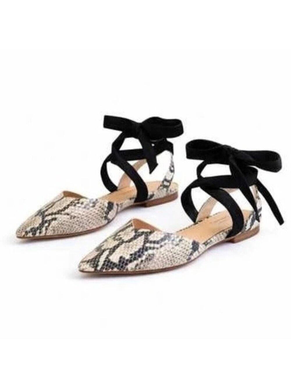 Schutz Barbrah Snake Print Lace Up Pointed Toe Flats Size 10